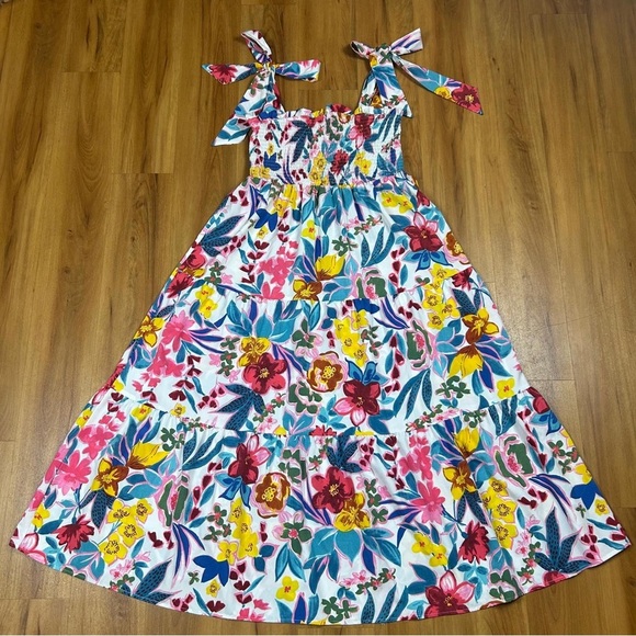 Umgee Women’s Colorful Floral Maxi Dress with Shoulder Ties Size L - Picture 2 of 9